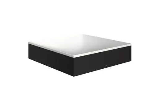 Schwarzer Aufsatzwaschtisch von AXOR mit mattschwarzer Oberfläche und einem glatten, weißen Becken. Ohne Hahnloch und Überlauf, auf rechteckiger Grundfläche.